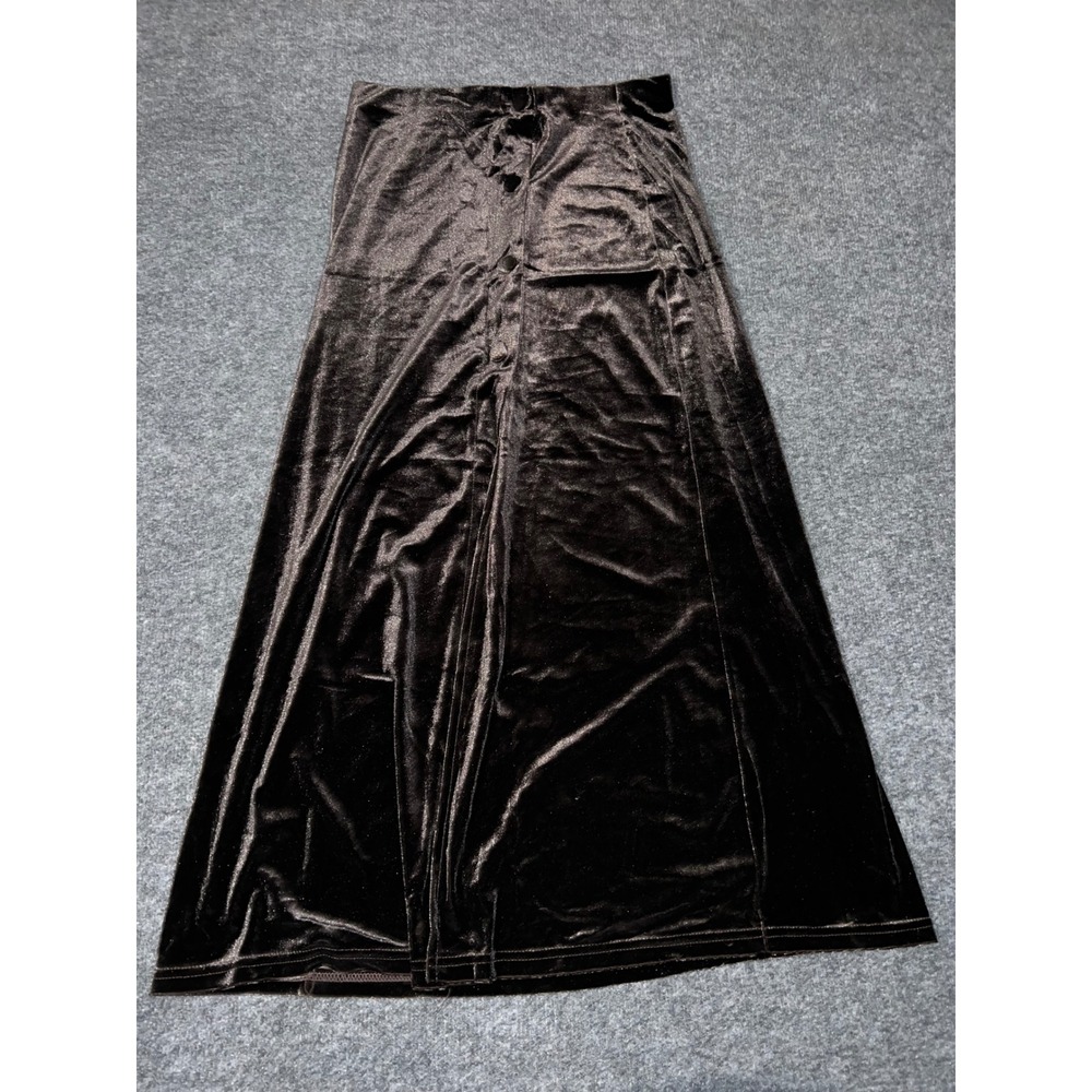 Terciopelo Black Velvet Button Front Maxi Skirt Women Size Small